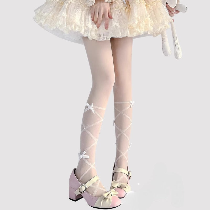 Inspired by the delicate elegance of Lolita fashion, these tights combine fantasy and function. Adorned with dainty pearl details and a charming bow accent, they embody romantic innocence. Crafted with lightweight, snag-resistant fabric for summer comfort, they offer both durability and dreamy aesthetics. Perfect for completing a sweet Lolita coordinate while ensuring graceful movement all day.