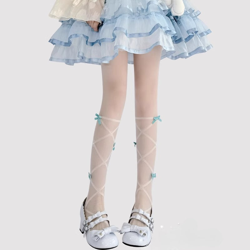 Inspired by the delicate elegance of Lolita fashion, these tights combine fantasy and function. Adorned with dainty pearl details and a charming bow accent, they embody romantic innocence. Crafted with lightweight, snag-resistant fabric for summer comfort, they offer both durability and dreamy aesthetics. Perfect for completing a sweet Lolita coordinate while ensuring graceful movement all day.