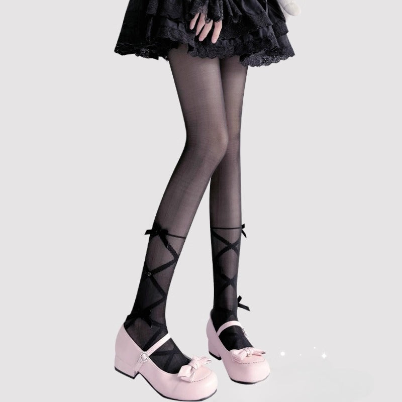 Inspired by the delicate elegance of Lolita fashion, these tights combine fantasy and function. Adorned with dainty pearl details and a charming bow accent, they embody romantic innocence. Crafted with lightweight, snag-resistant fabric for summer comfort, they offer both durability and dreamy aesthetics. Perfect for completing a sweet Lolita coordinate while ensuring graceful movement all day.
