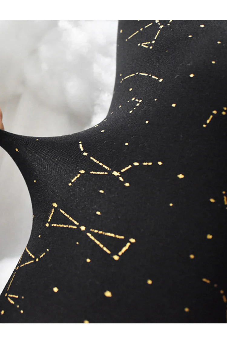 Inspired by the mysteries of the night sky, these classic Lolita tights blend celestial elegance with timeless charm. The intricate constellation print, adorned with subtle bronzing details, evokes a dreamy yet sophisticated atmosphere. Designed to complement both Gothic and Classic Lolita coordinates, these tights add a touch of celestial magic to any ensemble. Crafted for elegance and storytelling, they transform your look into a wearable work of art, perfect for enchanting evenings and poetic adventures.