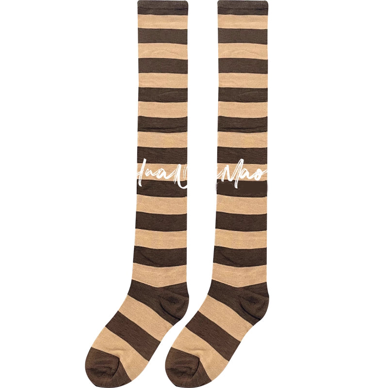 Lolita Stockings Black Grey Stripe Thigh High Socks Y2K Dark Punk JK Over Knee Stockings