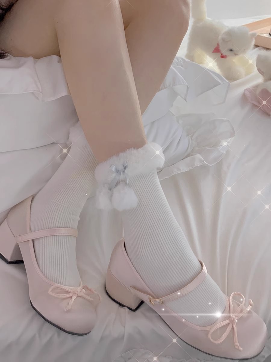 Lolita Stockings Lace Hairball Lolita Socks Women's Autumn and Winter Cotton Bow Socks Lolita Japanese Lolita Accessories
