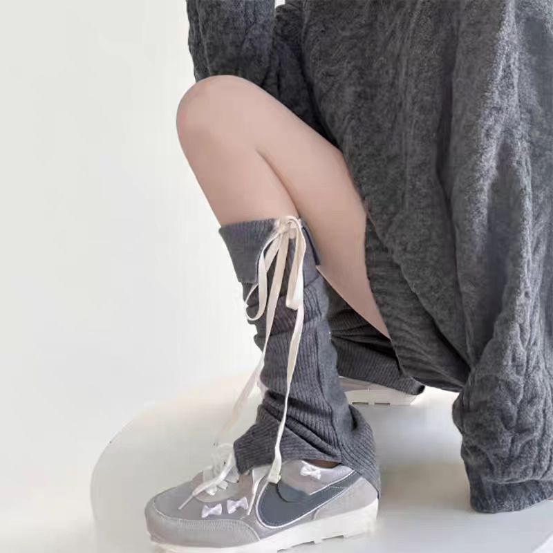 Lolita Stockings Pink Black White Ballet Leg Warmers Sheer Layered Socks Mid Cuff Ribbon Ties Slim