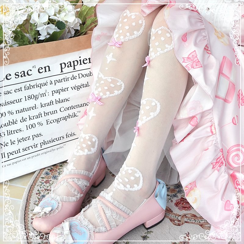 Lolita Stockings Sweet Lolita Over Knee Socks Women's Autumn Lolita Calf Mid Tube Socks Red Bow Lolita Accessories
