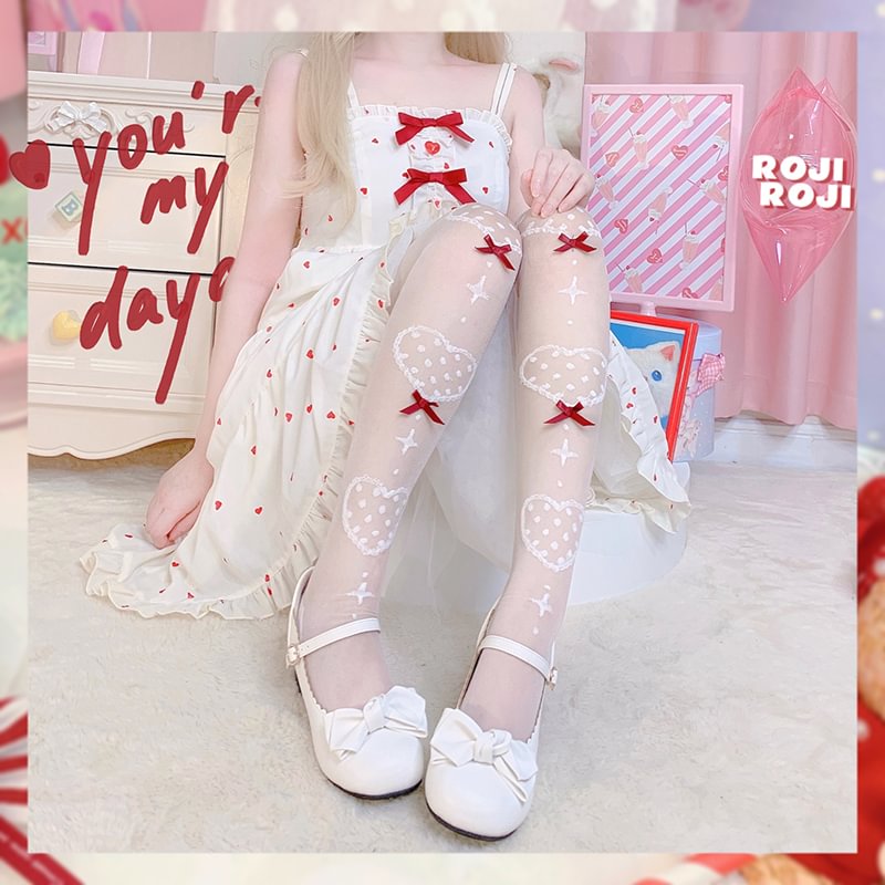 Lolita Stockings Sweet Lolita Over Knee Socks Women's Autumn Lolita Calf Mid Tube Socks Red Bow Lolita Accessories