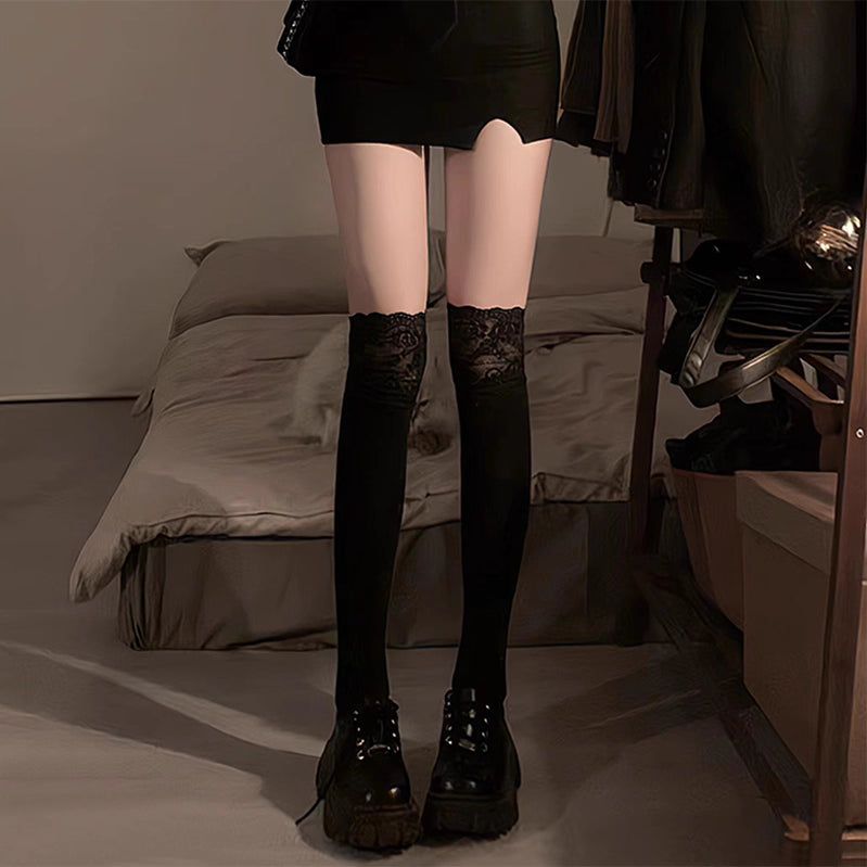 Inspired by Japanese Lolita fashion, these thigh high socks combine playful elegance with delicate charm. Featuring intricate lace trim and a cute bow ribbon tie detail, they create a sweet yet sophisticated statement piece. Designed to elevate any outfit with kawaii elegance, these socks capture the romantic essence of Harajuku street style while offering comfortable wear for daily fashion expression.