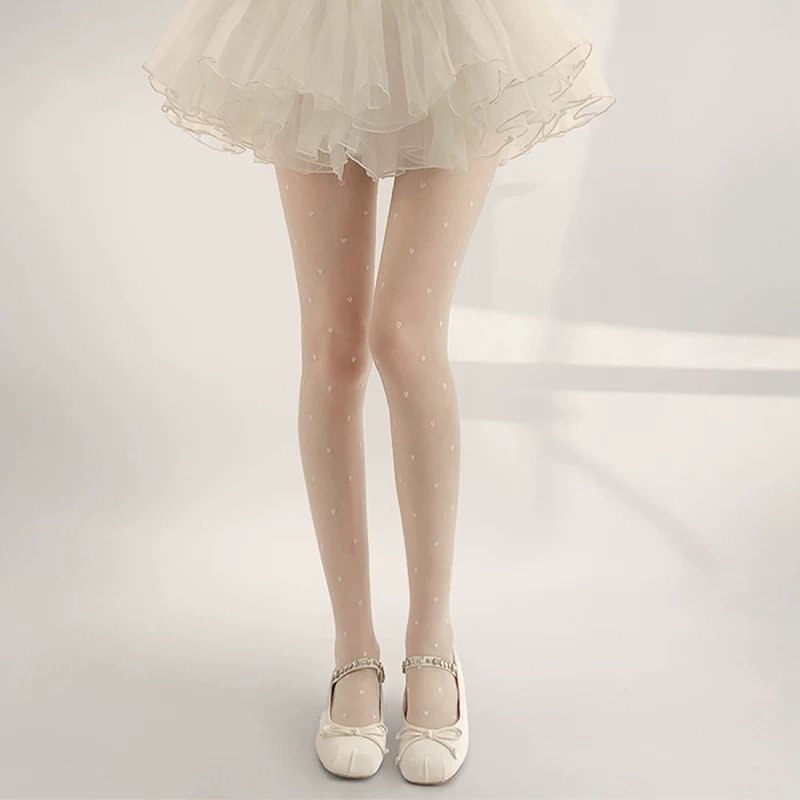 Lolita Stockings White Black Heart Speckle Pattern Tights Nylon Accessories