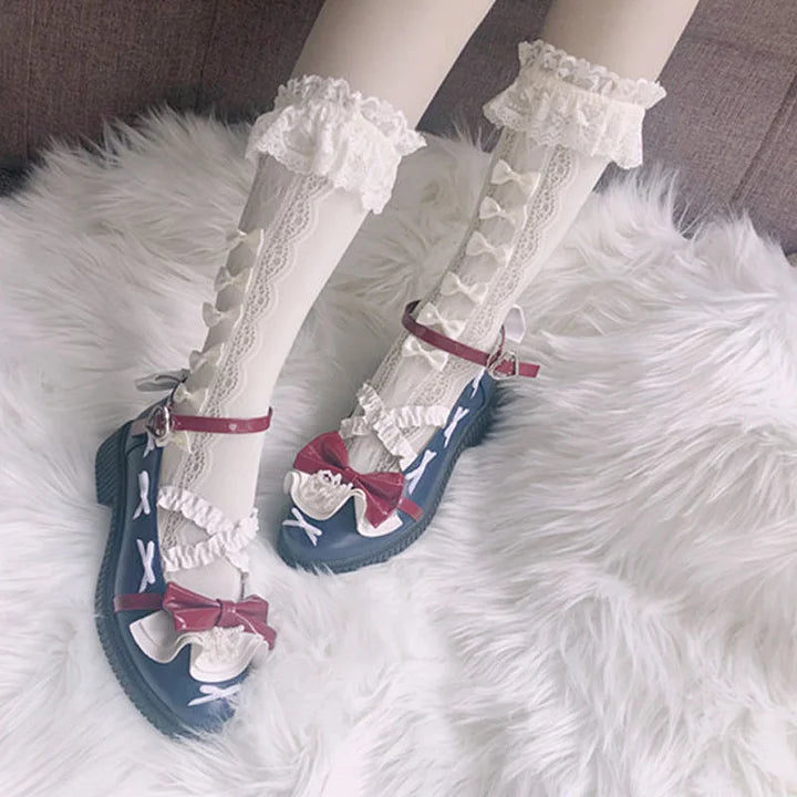 Lolita Stockings White Bow Lace Lolita Socks High Over Knee Cute Spring Summer Thin Lolita Accessories