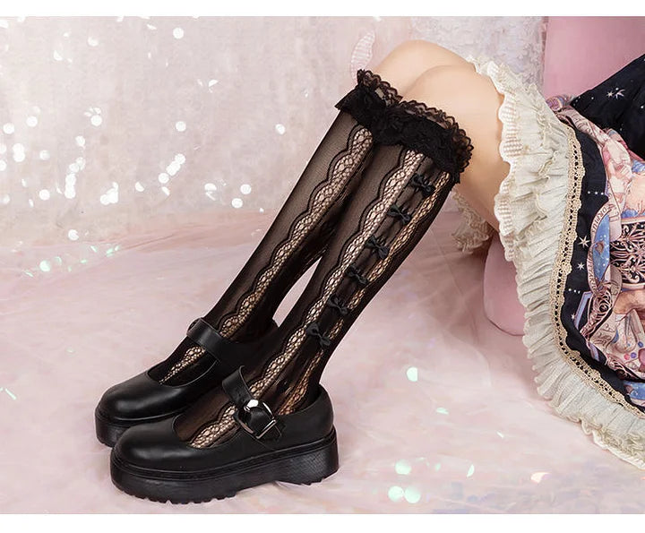 Lolita Stockings White Bow Lace Lolita Socks High Over Knee Cute Spring Summer Thin Lolita Accessories