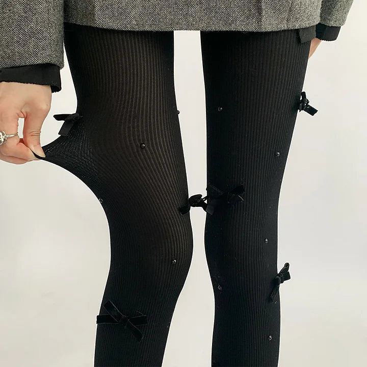 Lolita Stockings White Lace Bow Decoration Cute Japanese Pearl Pantyhose Knee Socks Lolita Lolita Accessories