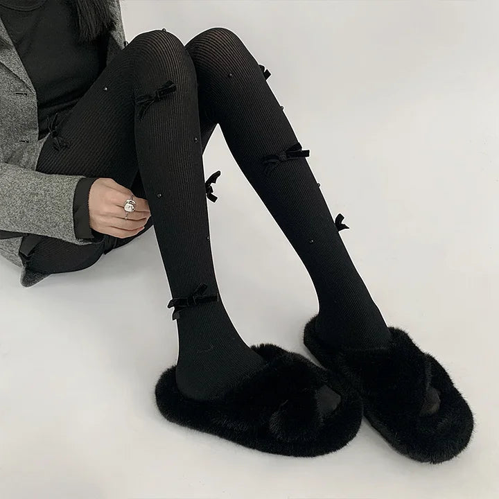 Lolita Stockings White Lace Bow Decoration Cute Japanese Pearl Pantyhose Knee Socks Lolita Lolita Accessories