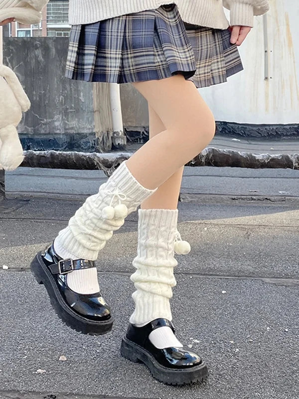 Lolita Stockings White Japanese Leg Thickened Pink Bow Stacked Socks Accessories