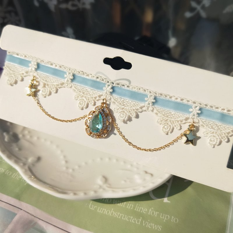 Lolita Necklace Sweet Lace Strap Cute Girly Heart Star Choker Collar Lolita Accessories