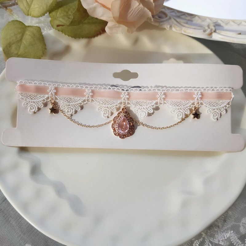 Lolita Necklace Sweet Lace Strap Cute Girly Heart Star Choker Collar Lolita Accessories