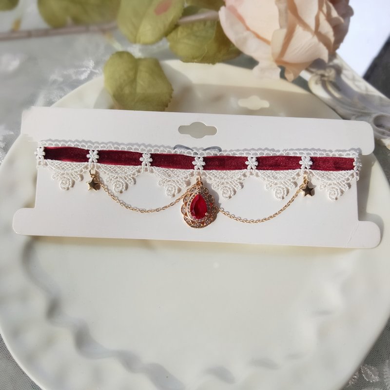 Lolita Necklace Sweet Lace Strap Cute Girly Heart Star Choker Collar Lolita Accessories