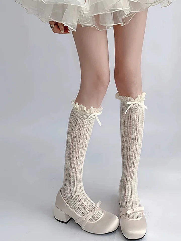 Lolita Thin Socks Lace Bow Sweet Hollow Calf Socks Stockings