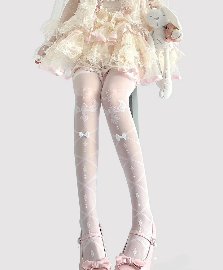 Lolita Stockings White Bow Thin Thighs Cute and Sweet Lolita Accessories