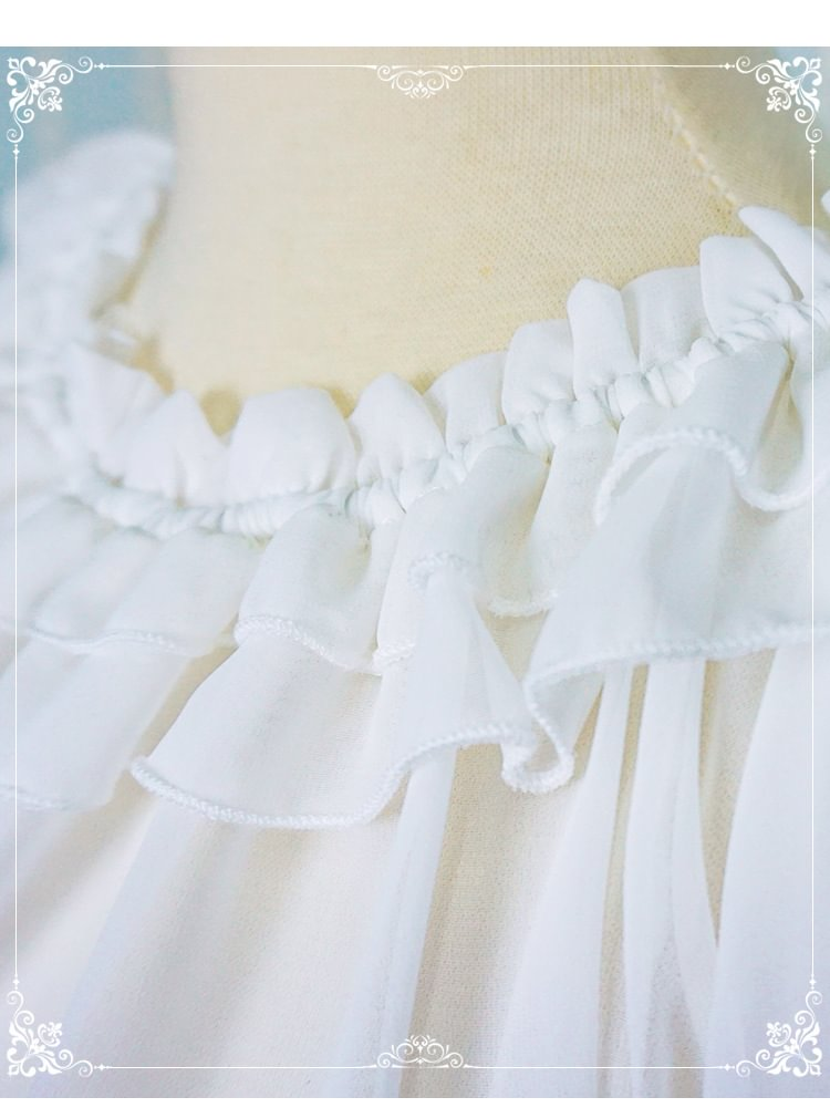 Lolita White Chiffon Sweet Spring and Summer Fungus Edge Shirt Blouse