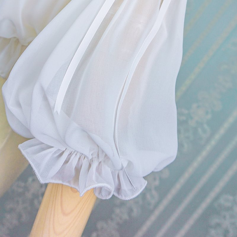 Lolita White Chiffon Sweet Spring and Summer Fungus Edge Shirt Blouse