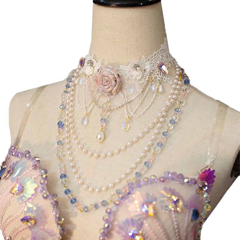 Lolita Necklace Handmade Rose Lace Choker Pearl Crystal Lolita Accessories