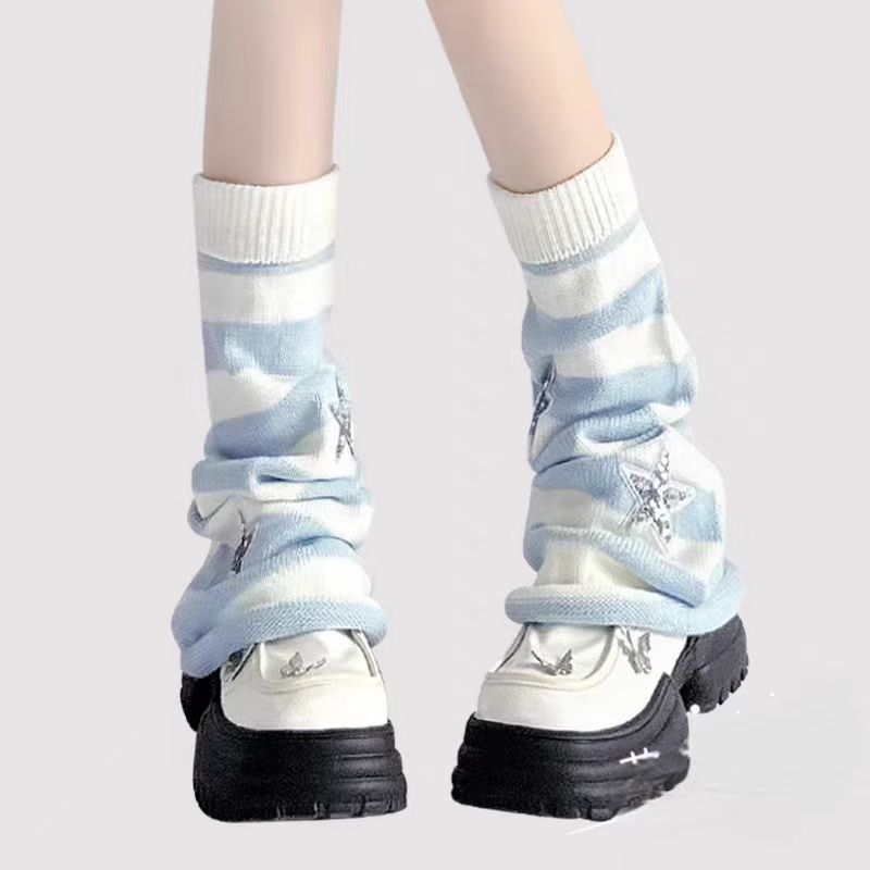 Inspired by the vibrant energy of Y2K subculture, these leg warmers blend nostalgic retro charm with playful Lolita aesthetics. Featuring bold pink and blue stripes, whimsical star and pearl details, and soft knit texture, they add a touch of rebellious cuteness to any outfit. Perfect for expressing unique street-style personality while staying cozy and fashion-forward.
