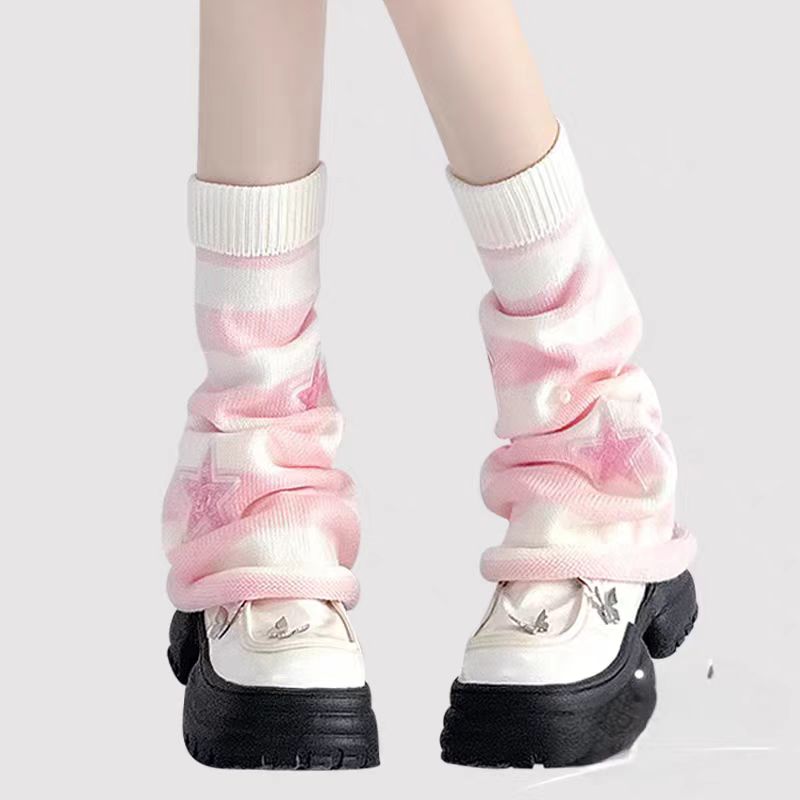Inspired by the vibrant energy of Y2K subculture, these leg warmers blend nostalgic retro charm with playful Lolita aesthetics. Featuring bold pink and blue stripes, whimsical star and pearl details, and soft knit texture, they add a touch of rebellious cuteness to any outfit. Perfect for expressing unique street-style personality while staying cozy and fashion-forward.