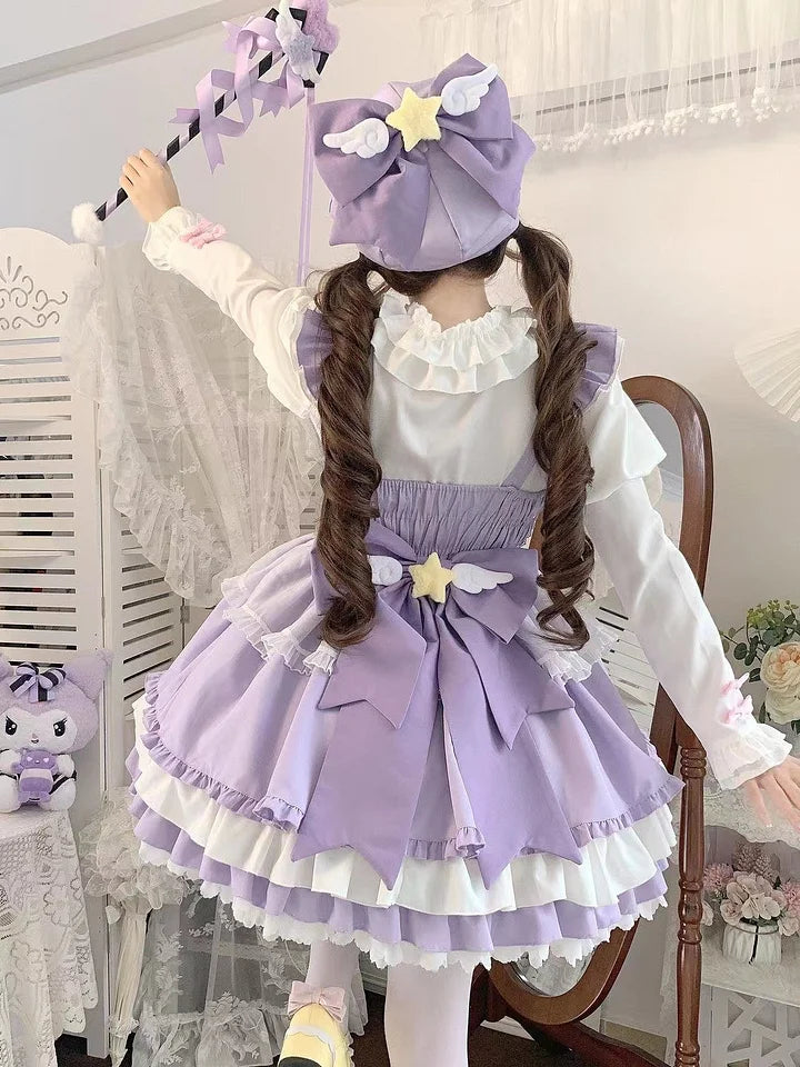Magic Stars Bow Sweet Pink Dress Lolita Outfit JSK Doll Ruffles Kawaii Dresses Purple Dress