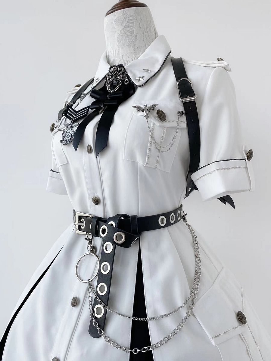 Military Lolita Black Dress Cosplay Lolita Fashion Outfit Set