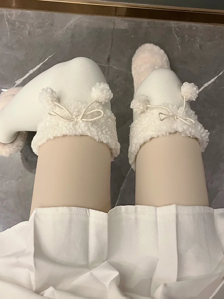 Milky White Stockings Japanese Winter Cute Lolita Thigh Socks Fleece Knee Socks High Tube Socks Lolita Accessories