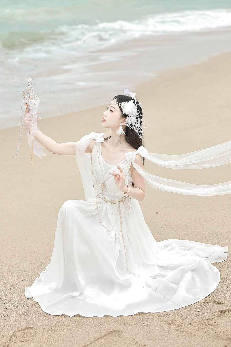 Mori Kei Fashion Greek Muse Pure White Elegant Fairy Wedding Dress Lolita Long Dress