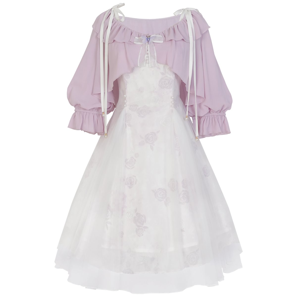 Mori Kei Fashion Lilac Purple Floral Elegant Dress Sweet Everyday Lolita Dress Set