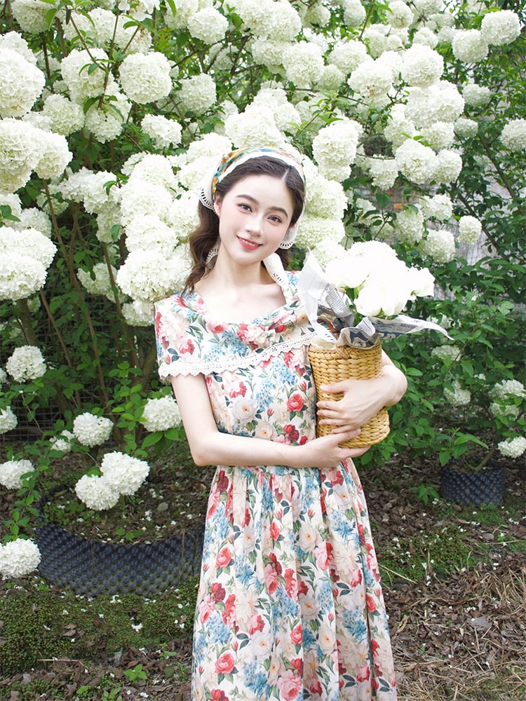 Mori Kei Fashion Sweet Lolita Spring and Summer Floral Dress Niche Design French Lolita