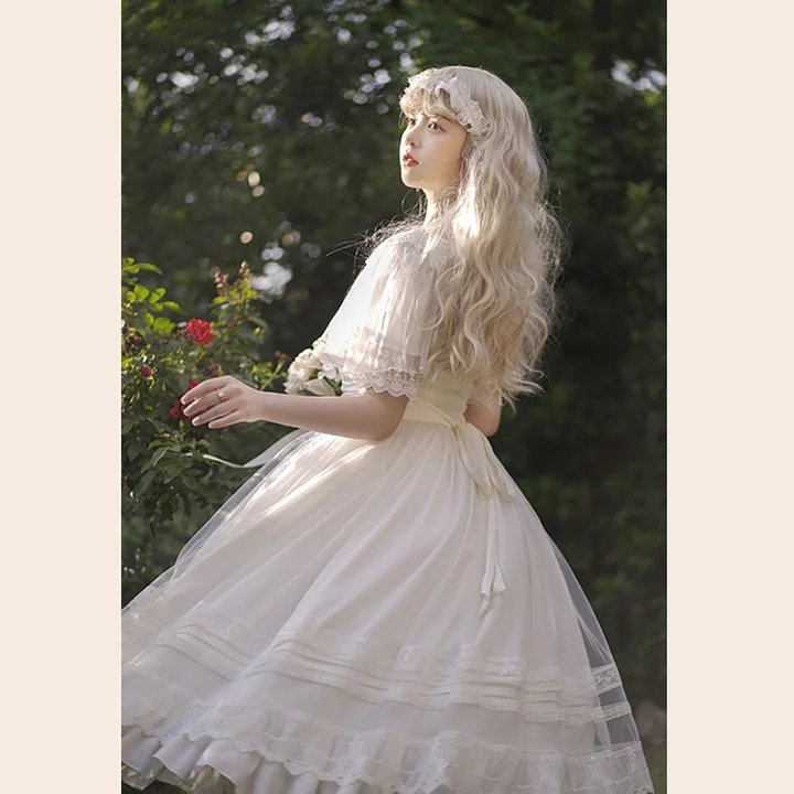 Wedding Lolita White Flower Lace Elegant Dress