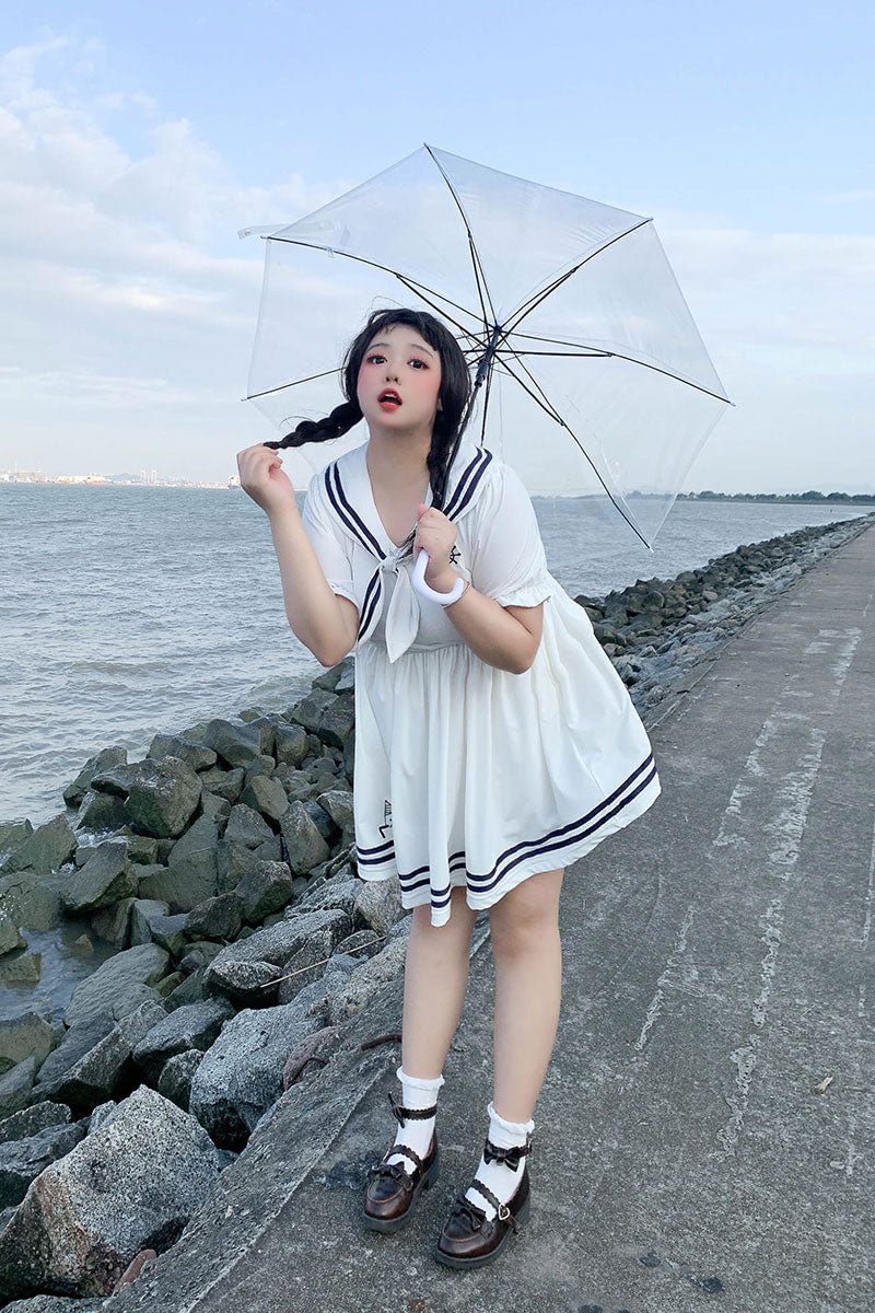 Navy Style Cute Sailor Suit Japanese KawaiiPlus Size Lolita Dress Short Sleeve Plus Size 4XL Lolita Dress One Piece Dress