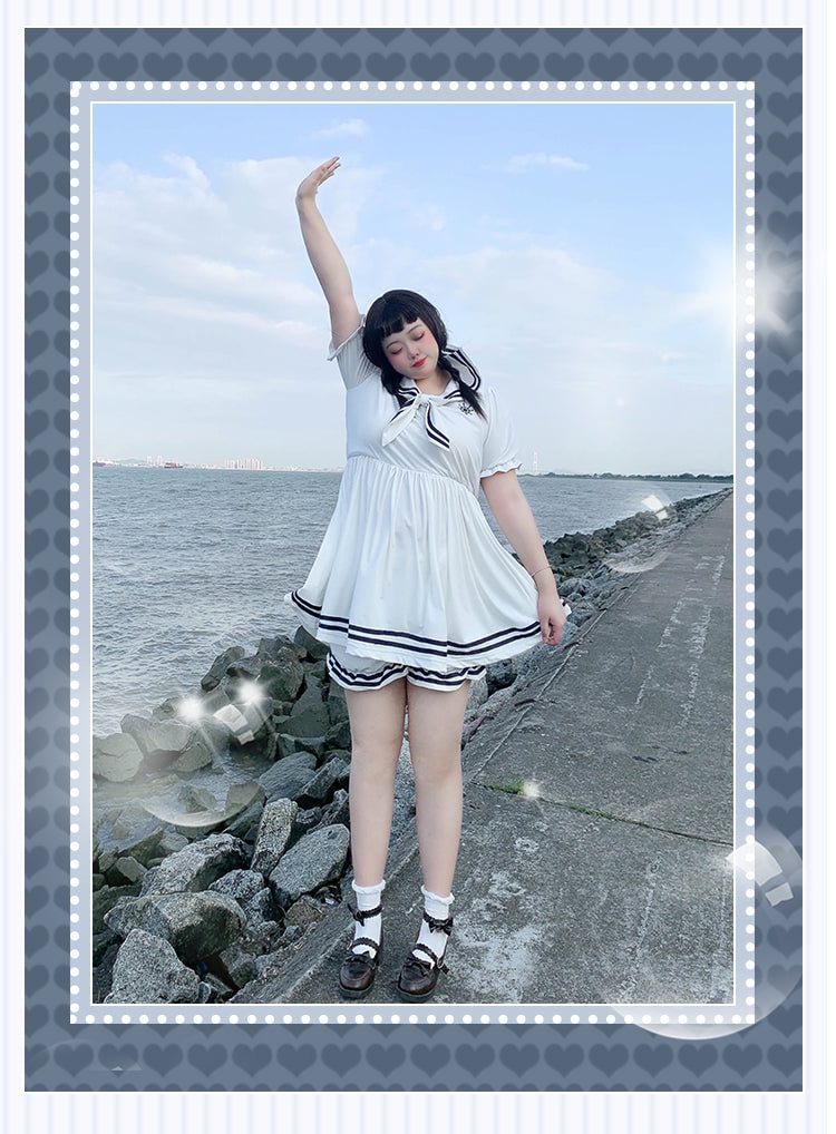 Navy Style Cute Sailor Suit Japanese KawaiiPlus Size Lolita Dress Short Sleeve Plus Size 4XL Lolita Dress One Piece Dress