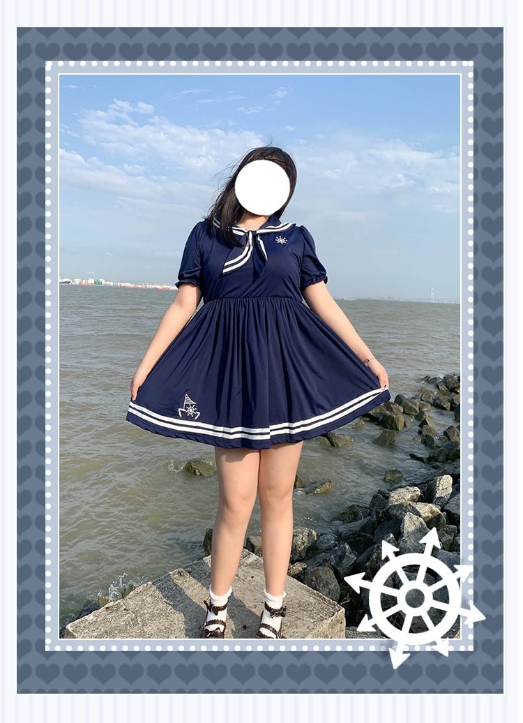 Navy Style Cute Sailor Suit Japanese KawaiiPlus Size Lolita Dress Short Sleeve Plus Size 4XL Lolita Dress One Piece Dress