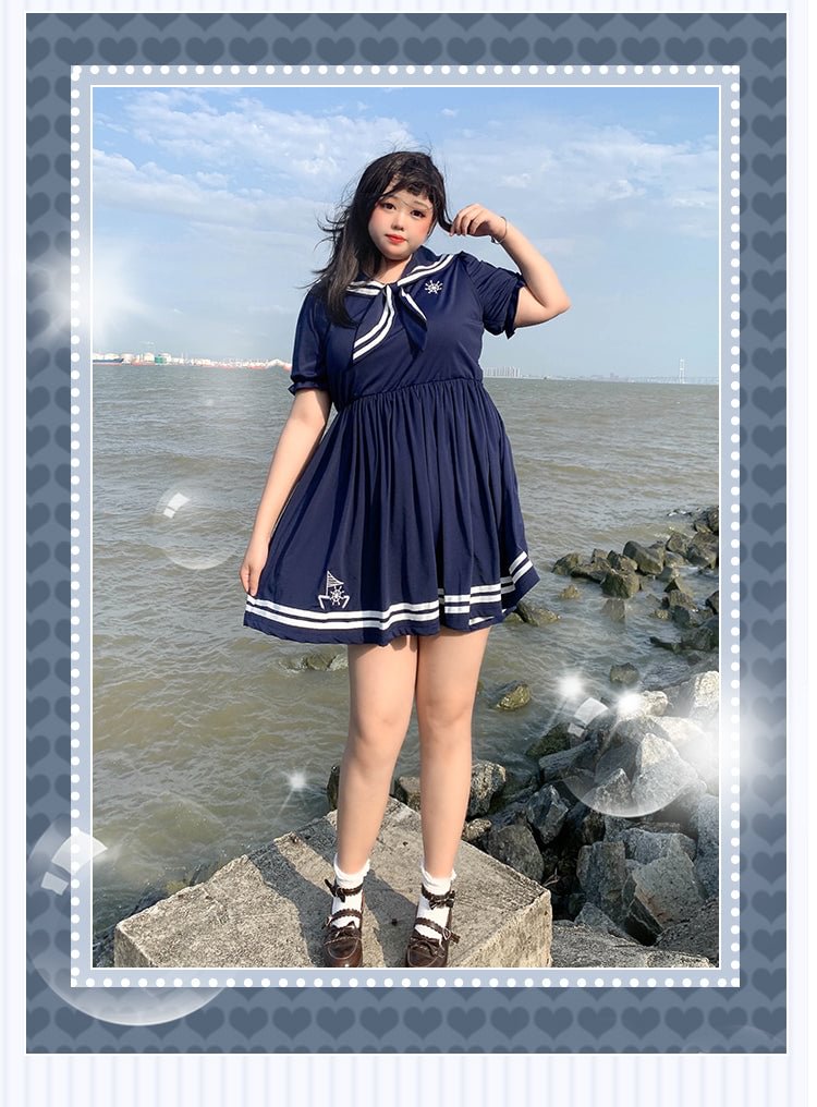 Navy Style Cute Sailor Suit Japanese KawaiiPlus Size Lolita Dress Short Sleeve Plus Size 4XL Lolita Dress One Piece Dress