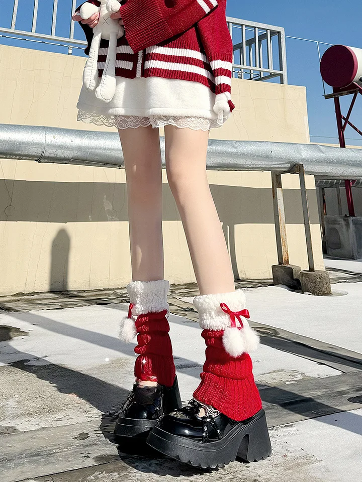 New Year's Christmas Red Leg Cover Knitted Socks Cover Cute Medium Tube Lolita Stockings Warm Lolita Lolita Accessories