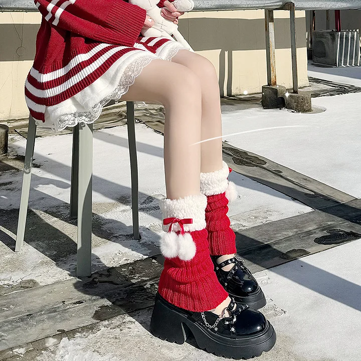 New Year's Christmas Red Leg Cover Knitted Socks Cover Cute Medium Tube Lolita Stockings Warm Lolita Lolita Accessories