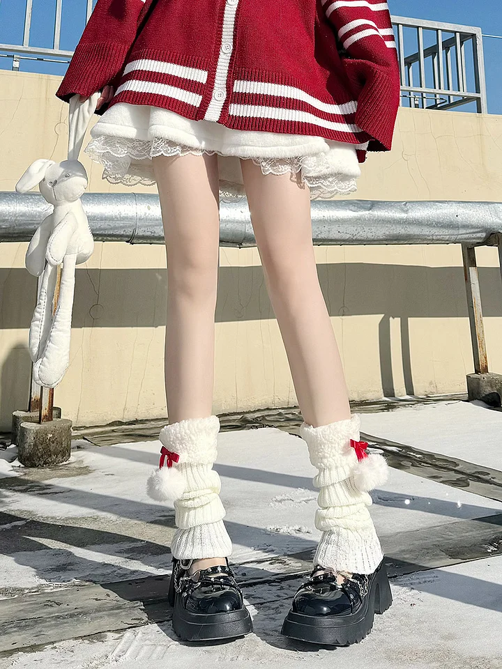 New Year's Christmas Red Leg Cover Knitted Socks Cover Cute Medium Tube Lolita Stockings Warm Lolita Lolita Accessories