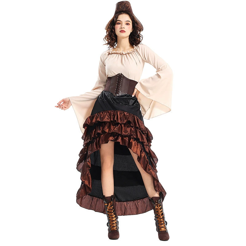 Goth Lolita Pirate Queen Dress Beige White Captain Jack Halloween Cosplay Dresses