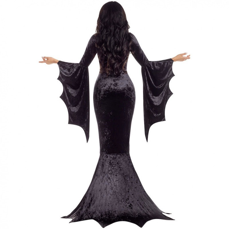 Gothic Lolita Halloween Vampire Witch Costume for Women Dark Bat Ghost Bride Cosplay Dress