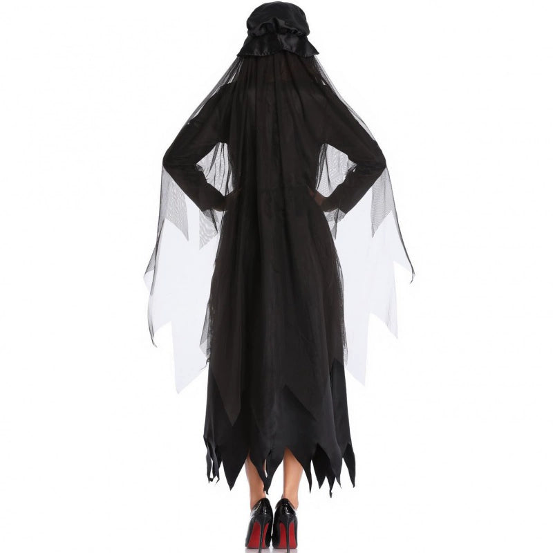 Gothic Lolita Halloween Vampire Witch Costume for Women Dark Bat Ghost Bride Cosplay Dress