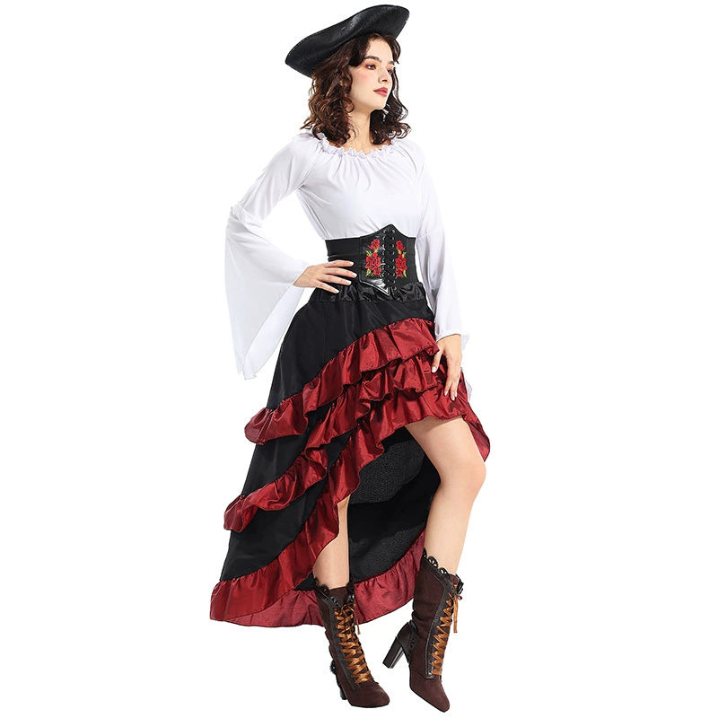 Goth Lolita Pirate Queen Dress Beige White Captain Jack Halloween Cosplay Dresses