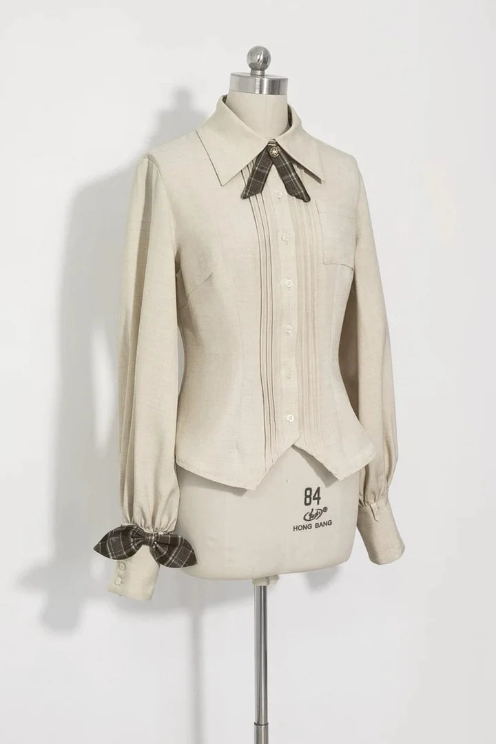 Ouji Fashion Coffee British Style Retro Spring and Autumn Cute Sweet Cool Vest Shirt Shorts Pants Prince Blouse Shirt