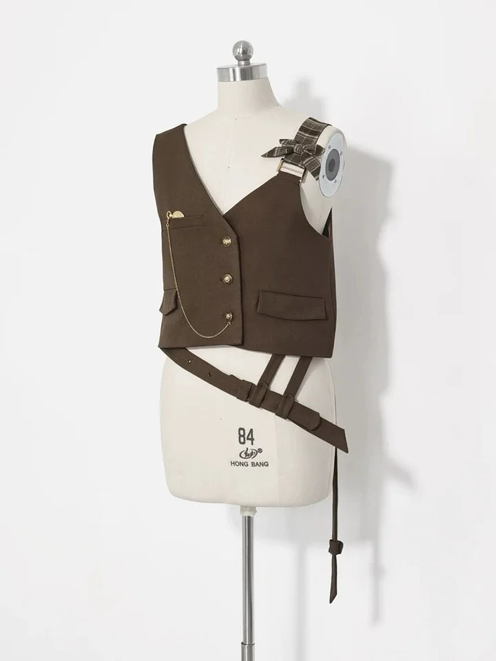 Ouji Fashion Coffee British Style Retro Spring and Autumn Cute Sweet Cool Vest Shirt Shorts Pants Prince Blouse Shirt