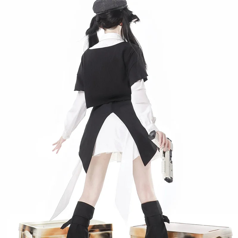 Ouji Fashion Cyber Noir Ensemble Nocturnal Rabbit Skirt Dimensional Detective Dress