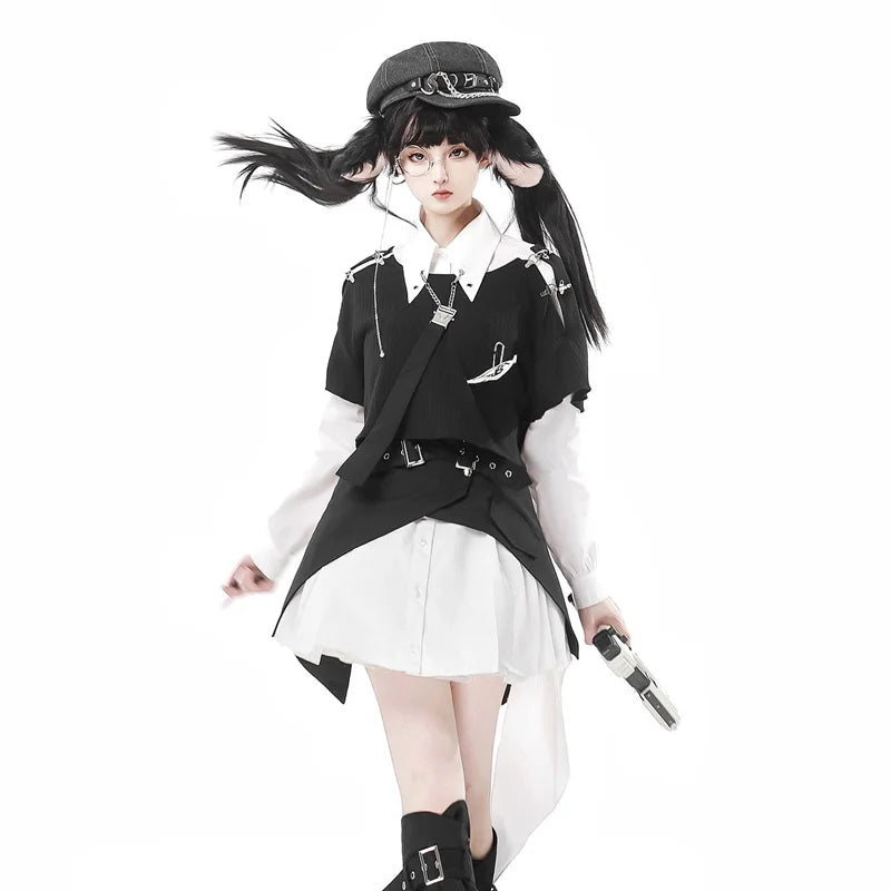 Ouji Fashion Cyber Noir Ensemble Nocturnal Rabbit Skirt Dimensional Detective Dress