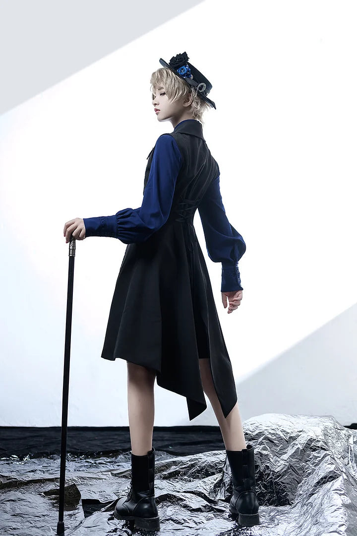 Ouji Fashion Lolita Black Vintage Gothic Lolita Tailcoat Prince Style Waist Corset Vest Elegant