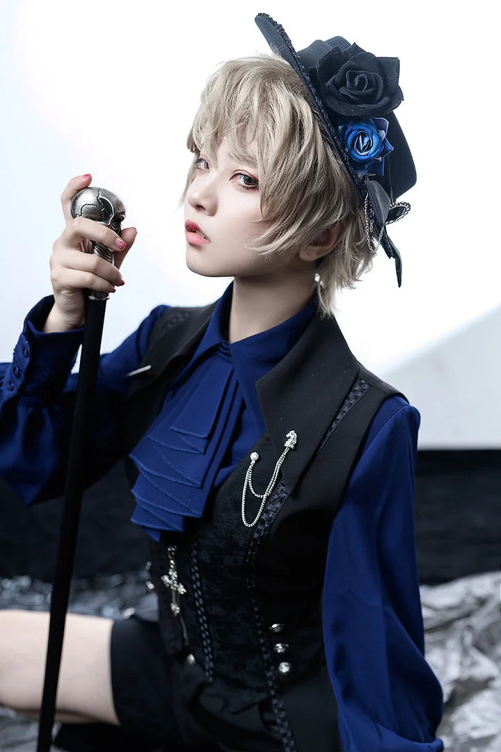 Ouji Fashion Lolita Black Vintage Gothic Lolita Tailcoat Prince Style Waist Corset Vest Elegant